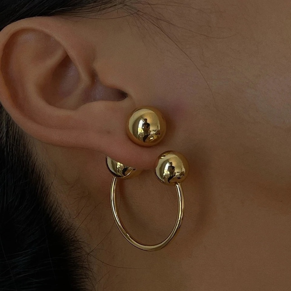 18k Gold Plated Exaggerated Planet Stud Earrings - Picture 2 of 9
